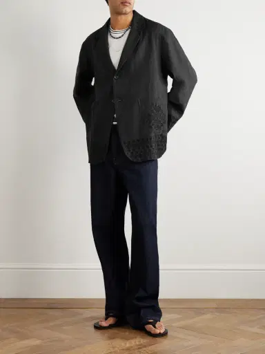 Kartik Research Kasuti Embroidered Wool and Linen-Blend Blazer - Men | Thumbnail 2