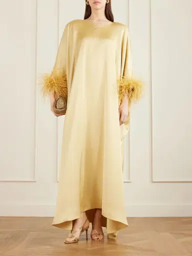 Dima Ayad Asymmetric Feather-trimmed Satin Gown | Thumbnail 2 Dima Ayad Asymmetric Feather-trimmed Satin Gown | Thumbnail 2