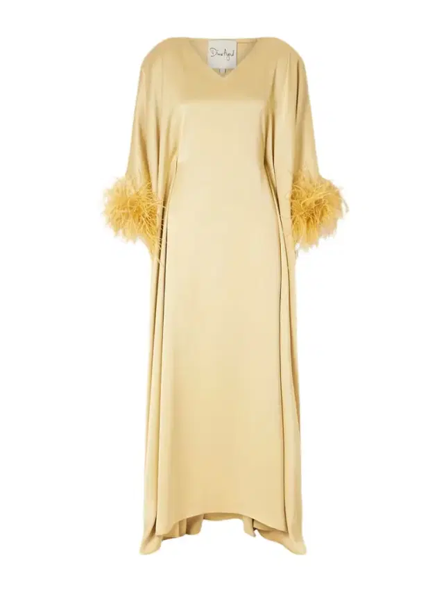 Asymmetric Feather-trimmed Satin Gown