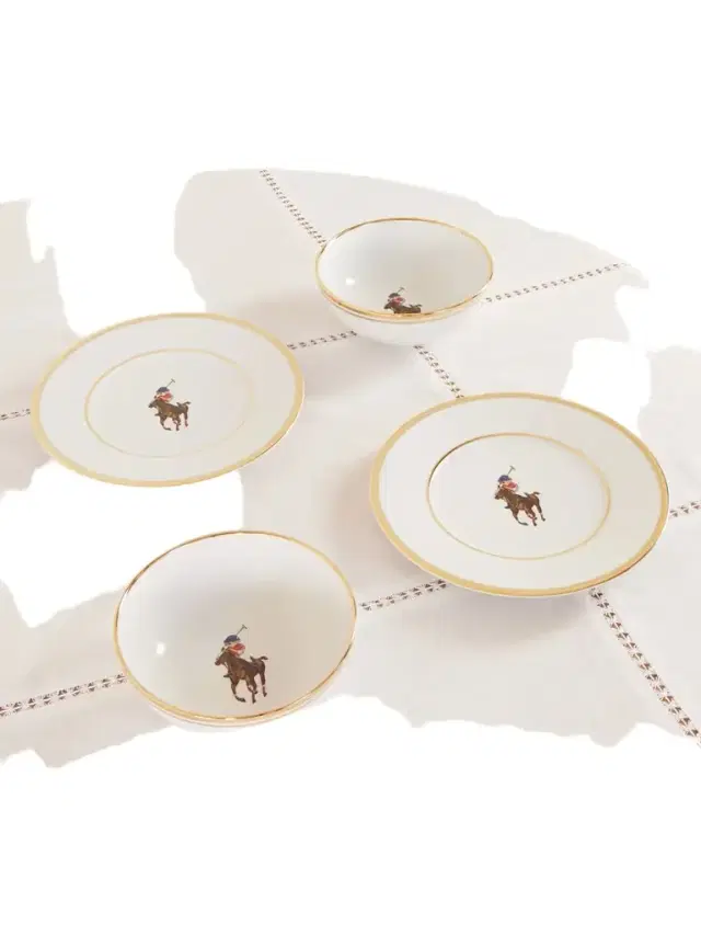 Ralph Lauren Home Lunar Set Of Four Gold-plated Porcelain Bowls And Dessert Plates