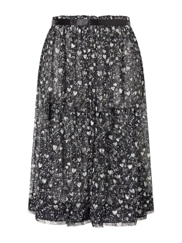 Satin-trimmed Printed Lace Midi Skirt