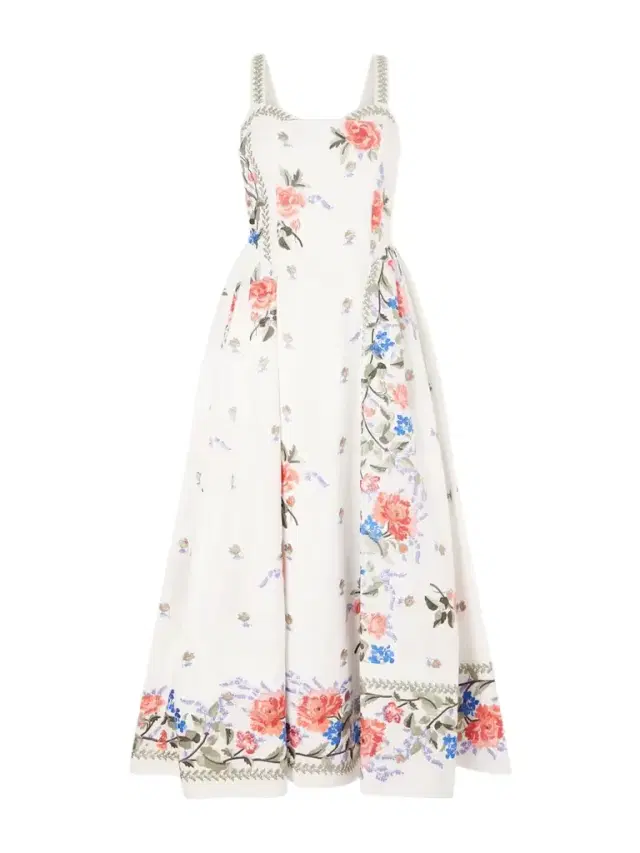 Pleated Embroidered Cotton-faille Midi Dress