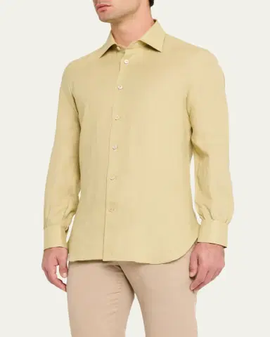 Kiton Men's Linen Sport Shirt | Thumbnail 4 Kiton Men's Linen Sport Shirt | Thumbnail 4