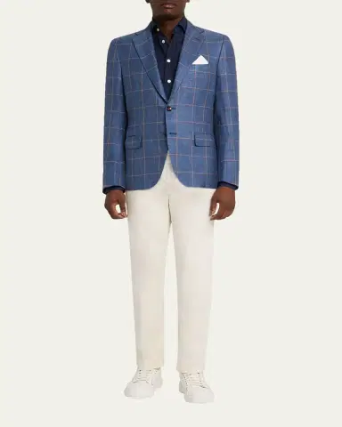 Kiton Men's Cashmere, Silk, and Linen Windowpane Sport Coat | Thumbnail 2