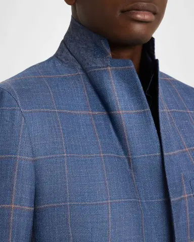 Kiton Men's Cashmere, Silk, and Linen Windowpane Sport Coat | Thumbnail 11