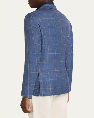 Kiton Men's Cashmere, Silk, and Linen Windowpane Sport Coat | Thumbnail 3