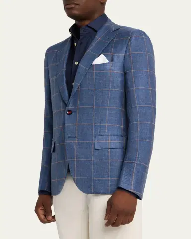 Kiton Men's Cashmere, Silk, and Linen Windowpane Sport Coat | Thumbnail 4