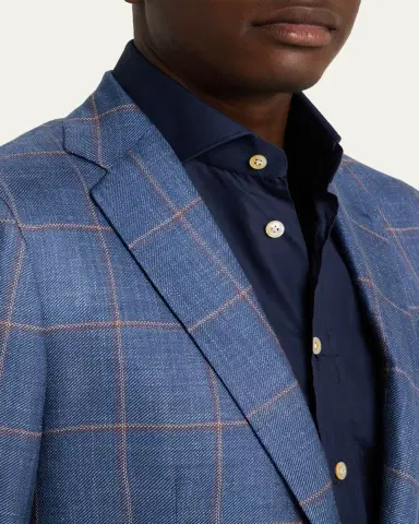 Kiton Men's Cashmere, Silk, and Linen Windowpane Sport Coat | Thumbnail 5