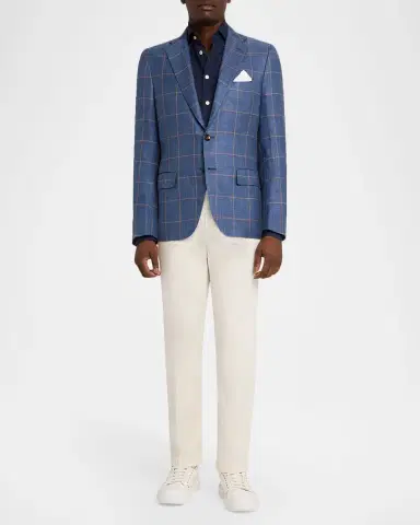 Kiton Men's Cashmere, Silk, and Linen Windowpane Sport Coat | Thumbnail 6
