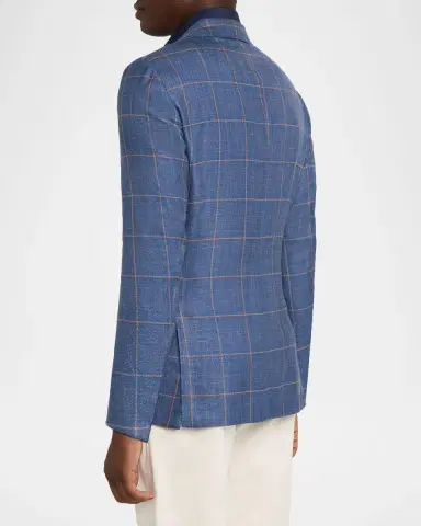Kiton Men's Cashmere, Silk, and Linen Windowpane Sport Coat | Thumbnail 7