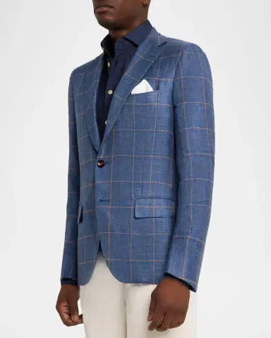 Kiton Men's Cashmere, Silk, and Linen Windowpane Sport Coat | Thumbnail 8
