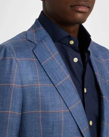 Kiton Men's Cashmere, Silk, and Linen Windowpane Sport Coat | Thumbnail 9