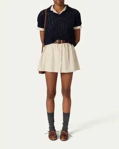 Miu Miu Pointelle Cashmere Knit Short-Sleeve Polo Sweater | Thumbnail 2