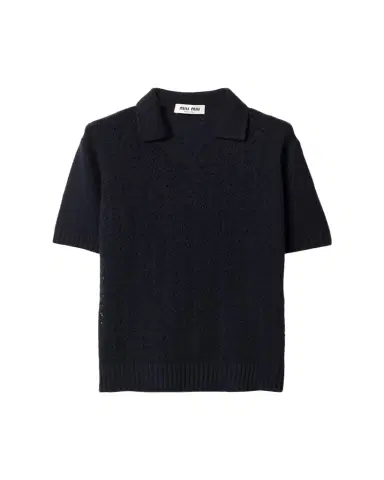 Miu Miu Pointelle Cashmere Knit Short-Sleeve Polo Sweater | Thumbnail 1