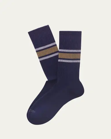 Marcoliani Men's College Stripe Cotton Blend Crew Socks | Thumbnail 2 Marcoliani Men's College Stripe Cotton Blend Crew Socks | Thumbnail 2