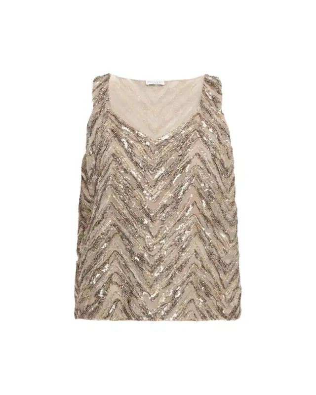 Bead & Sequin Silk Crepe Tank
