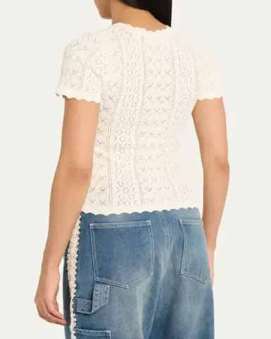 Sea Georgia Pointelle Knit Short-Sleeve Top | Thumbnail 3