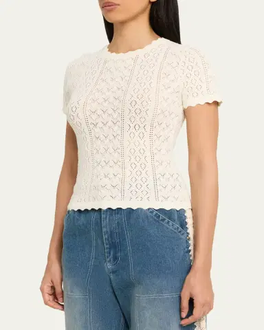 Sea Georgia Pointelle Knit Short-Sleeve Top | Thumbnail 4