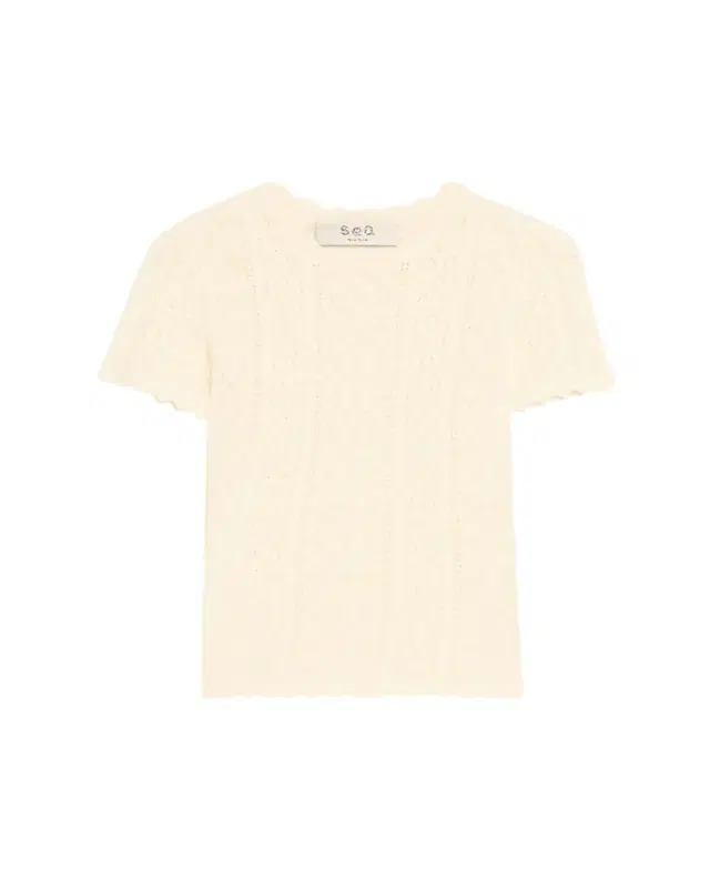 Georgia Pointelle Knit Short-Sleeve Top