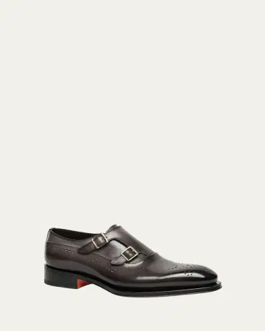 Santoni Men's Kaj Brogue Leather Double-Monk Strap Loafers | Thumbnail 2 Santoni Men's Kaj Brogue Leather Double-Monk Strap Loafers | Thumbnail 2