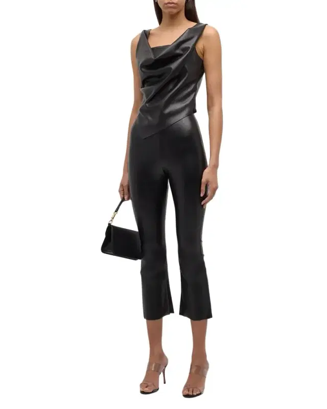 Faux Leather Cropped Flare Pants