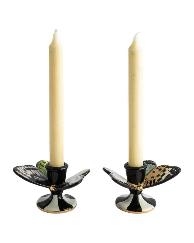 MacKenzie-Childs Butterfly Toile Candle Holders, Set of 2
