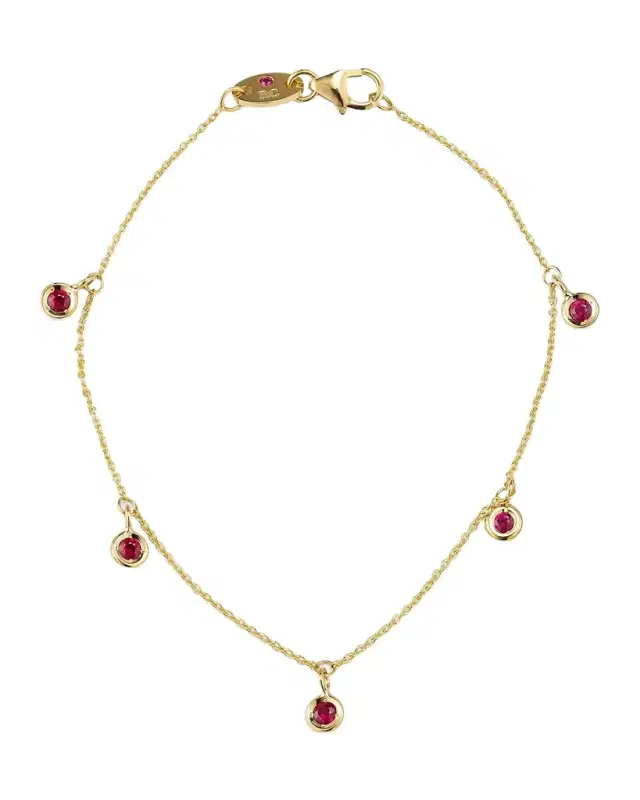 18K Yellow Gold Ruby 5 Station Bracelet