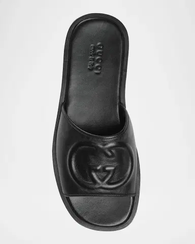 Gucci Men's Leather Interlocking G Slide Sandals | Thumbnail 4