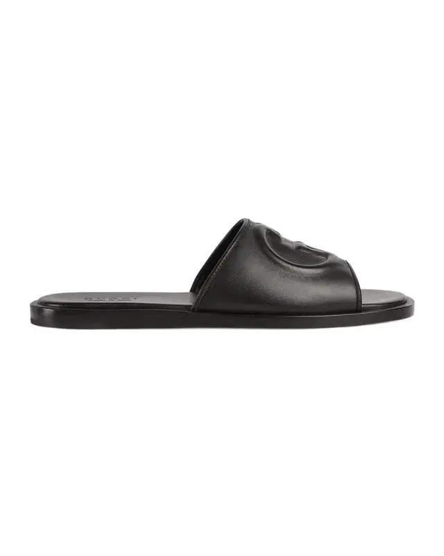 Men 's Leather Interlocking G Slide Sandals