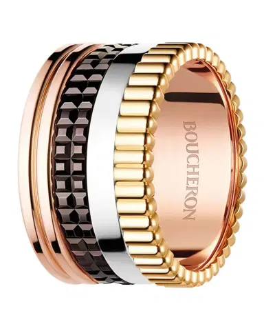 Boucheron Quatre Classique 18K Tricolor Gold Ring with Brown PVD | Thumbnail 1