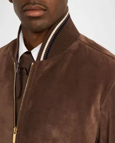 Thom Browne Men's Browne 65 Suede Bomber Jacket | Thumbnail 4 Thom Browne Men's Browne 65 Suede Bomber Jacket | Thumbnail 4