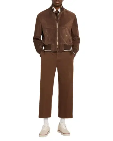 Thom Browne Men's Browne 65 Suede Bomber Jacket | Thumbnail 1 Thom Browne Men's Browne 65 Suede Bomber Jacket | Thumbnail 1