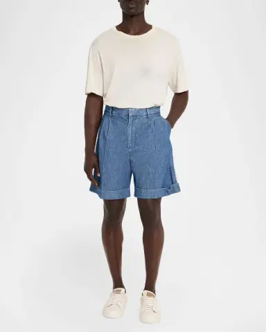 Valentino Garavani Men 's Crochet-Trim Denim Shorts | Thumbnail 2