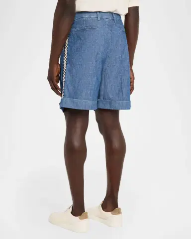 Valentino Garavani Men 's Crochet-Trim Denim Shorts | Thumbnail 3