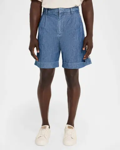 Valentino Garavani Men 's Crochet-Trim Denim Shorts | Thumbnail 4