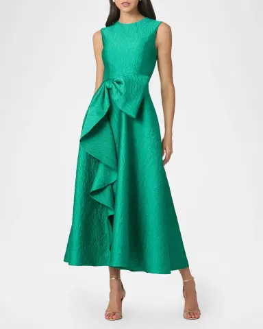 Shoshanna Laura Sleeveless Bow Draped Jacquard Midi Dress | Thumbnail 2