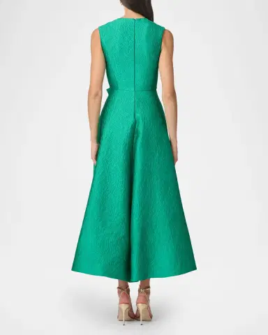 Shoshanna Laura Sleeveless Bow Draped Jacquard Midi Dress | Thumbnail 3