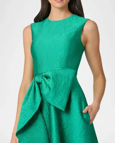 Shoshanna Laura Sleeveless Bow Draped Jacquard Midi Dress | Thumbnail 4