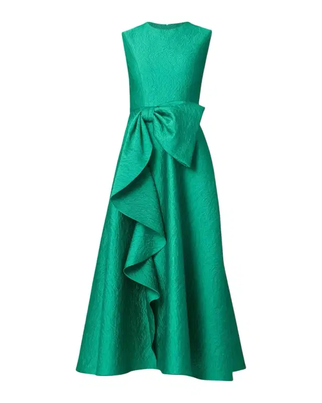 Shoshanna Laura Sleeveless Bow Draped Jacquard Midi Dress