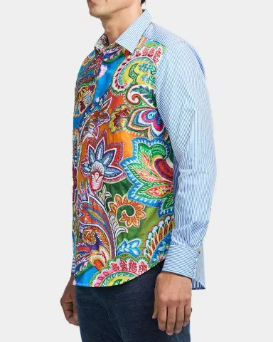 Robert Graham Men 's Floral-Stripe Cotton Button-Down Shirt | Thumbnail 12 Robert Graham Men 's Floral-Stripe Cotton Button-Down Shirt | Thumbnail 12