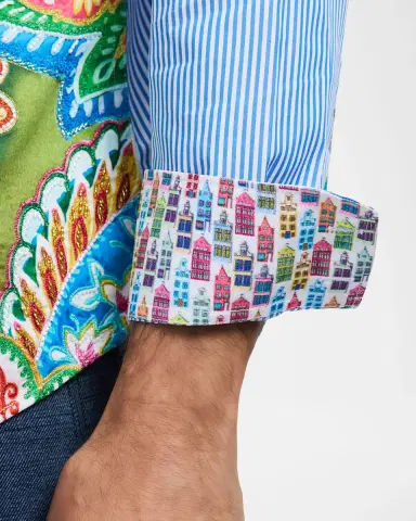 Robert Graham Men 's Floral-Stripe Cotton Button-Down Shirt | Thumbnail 5 Robert Graham Men 's Floral-Stripe Cotton Button-Down Shirt | Thumbnail 5