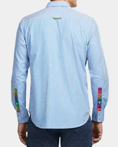 Robert Graham Men 's Floral-Stripe Cotton Button-Down Shirt | Thumbnail 8 Robert Graham Men 's Floral-Stripe Cotton Button-Down Shirt | Thumbnail 8