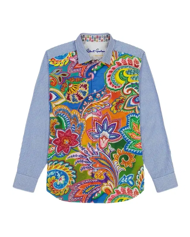 Men 's Floral-Stripe Cotton Button-Down Shirt