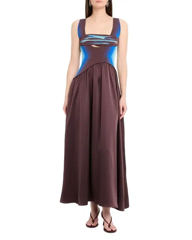 Jewel Sleeveless Mixed Media Midi Dress