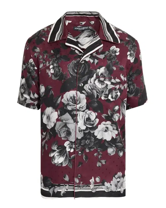 Dolce & Gabbana Men 's Silk Twill Floral Polka Dot Short-Sleeve Shirt