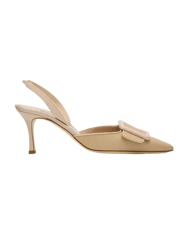70mm Mayslibi Embossed Leather Slingback Pumps