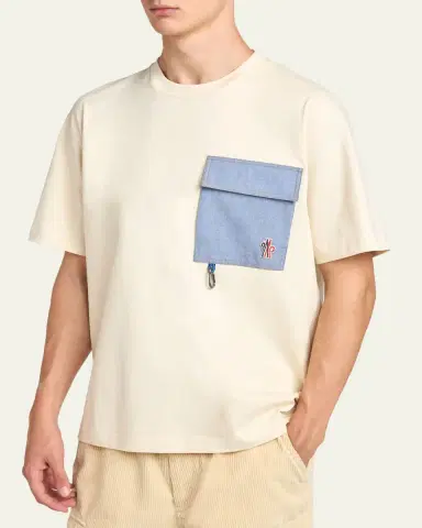 Moncler Grenoble Men's Denim Pocket Cotton T-Shirt with Clip | Thumbnail 4