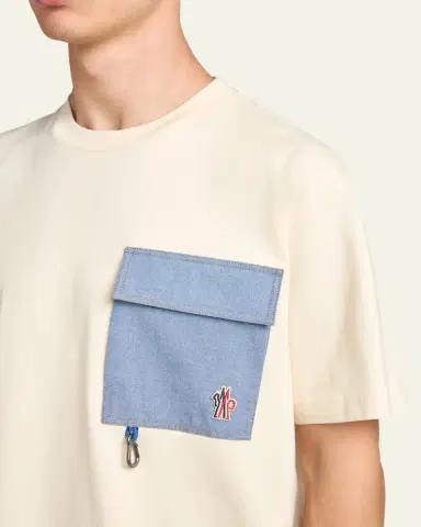 Moncler Grenoble Men's Denim Pocket Cotton T-Shirt with Clip | Thumbnail 5