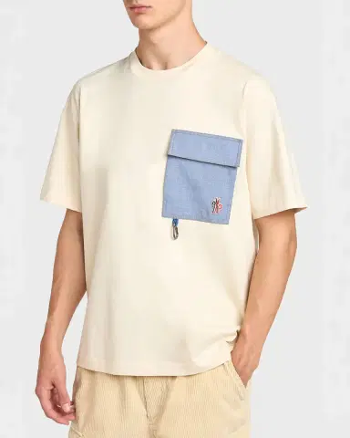 Moncler Grenoble Men's Denim Pocket Cotton T-Shirt with Clip | Thumbnail 8