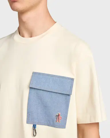 Moncler Grenoble Men's Denim Pocket Cotton T-Shirt with Clip | Thumbnail 9